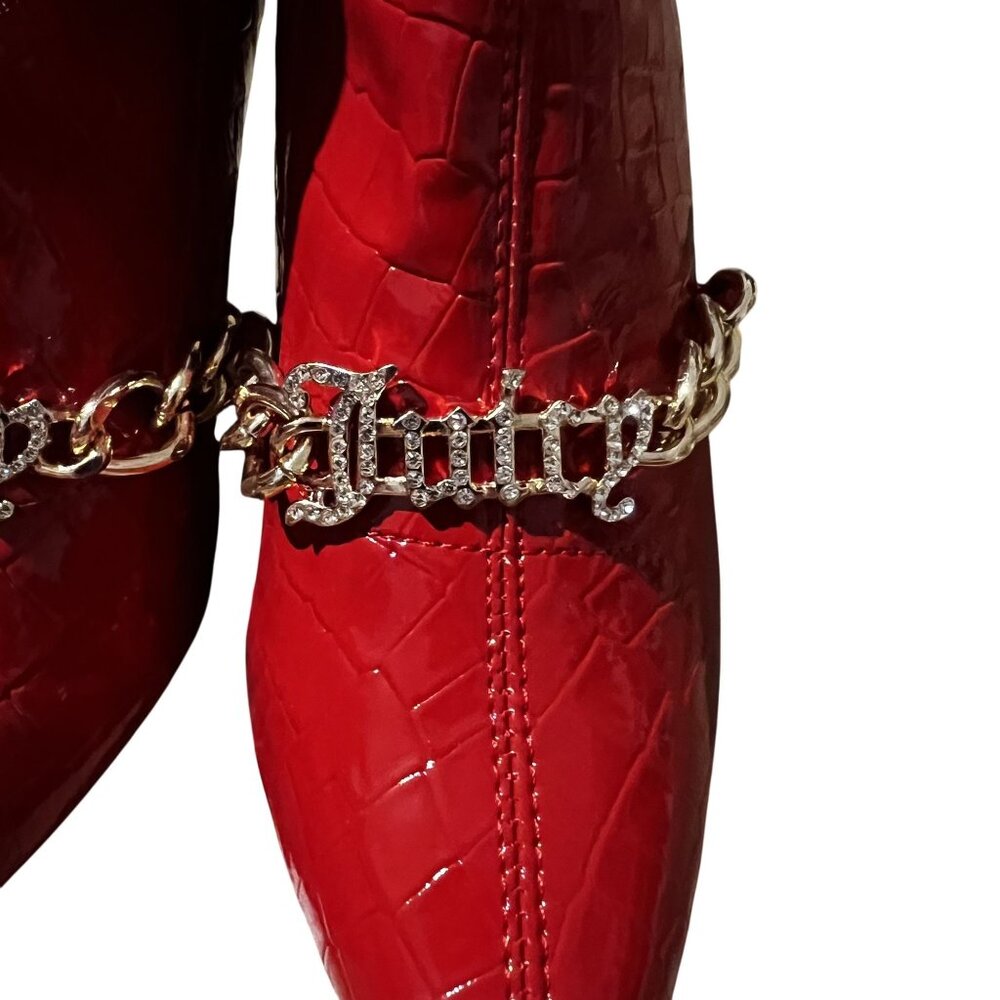 Juicy Couture Womens Red Croco JC-Tommi Boots With Gold Chain Detail & Logo 7.5 - Picture 2 of 11